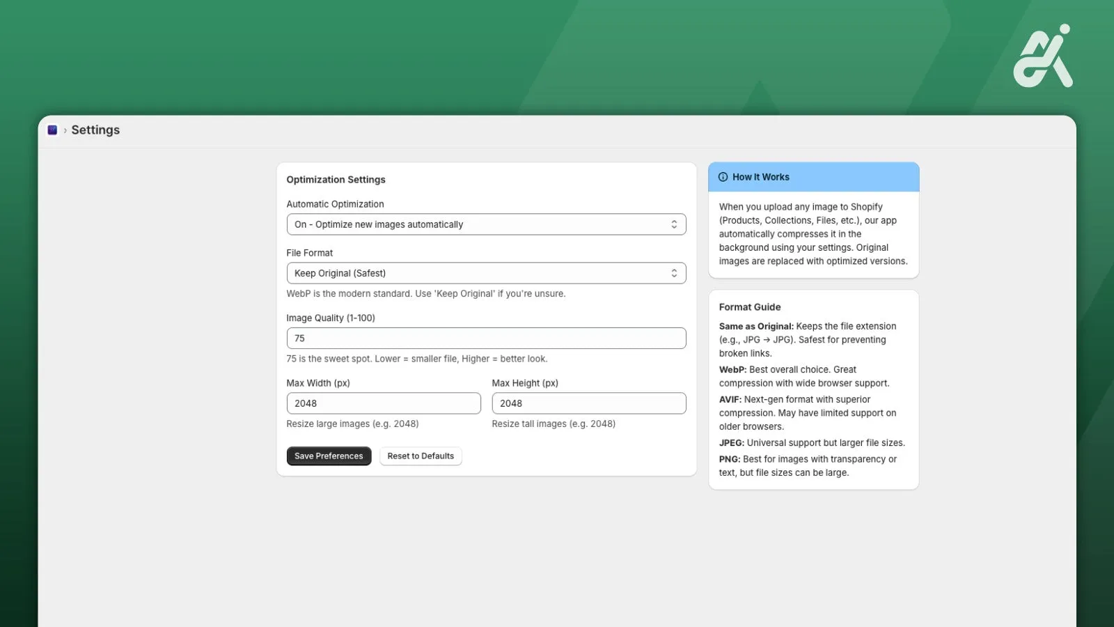 Optimizer settings