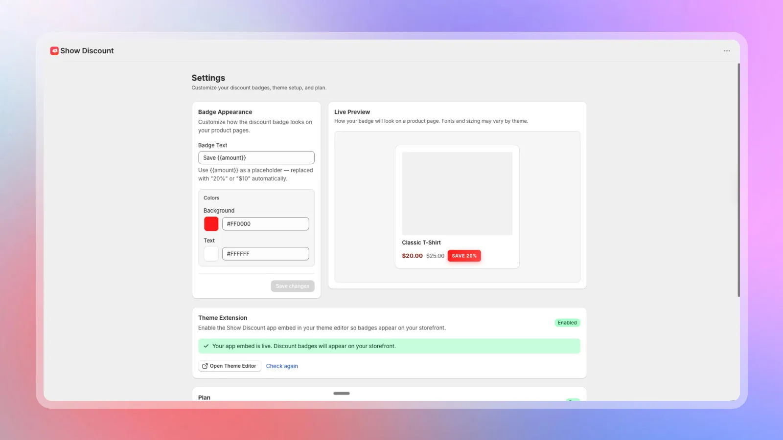Badge settings